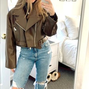 Brown leather, oversized jacket